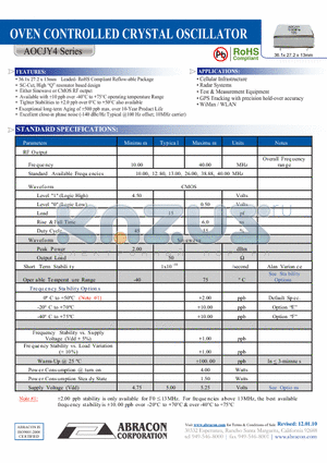 AOCJY4 datasheet - OVEN CONTROLLED CRYSTAL OSCILLATOR