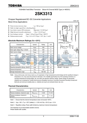 2SK3313 datasheet - Silicon N Channel MOS Type Chopper Regulatorand DC−DC Converter Applications Motor Drive Applications