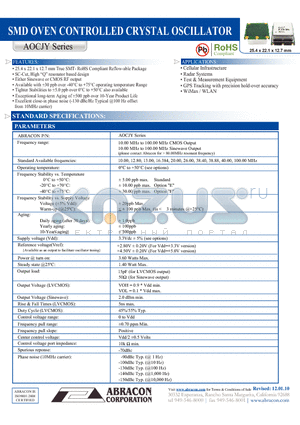 AOCJY_1012 datasheet - SMD OVEN CONTROLLED CRYSTAL OSCILLATOR