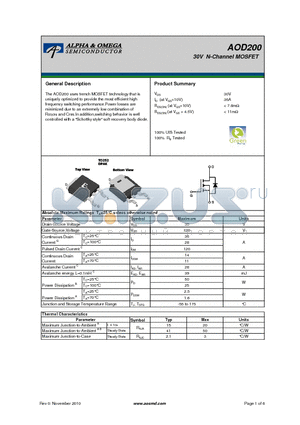 AOD200 datasheet - 30V N-Channel MOSFET