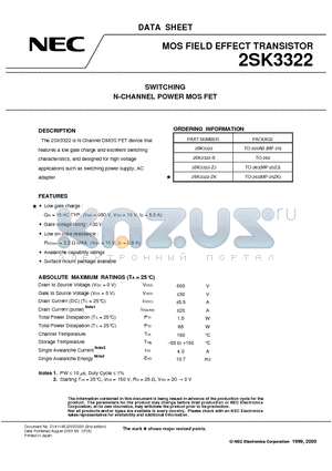 2SK3322-ZJ datasheet - SWITCHING N-CHANNEL POWER MOSFET