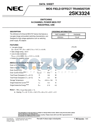 2SK3324 datasheet - SWITCHING N-CHANNEL POWER MOS FET INDUSTRIAL USE