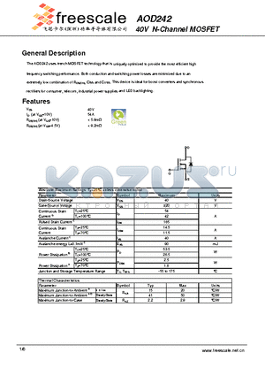 AOD242 datasheet - 40V N-Channel MOSFET