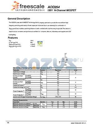 AOD254 datasheet - 150V N-Channel MOSFET