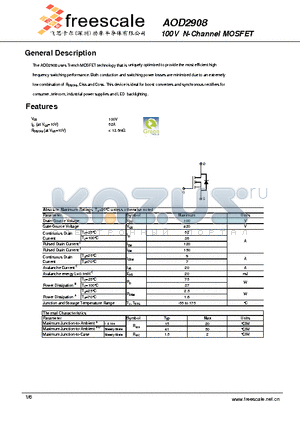 AOD2908 datasheet - 100V N-Channel MOSFET