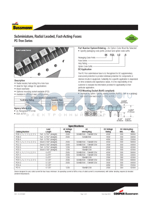 BKPCB-1/2-R datasheet - Subminiature, Radial Leaded, Fast-Acting Fuses