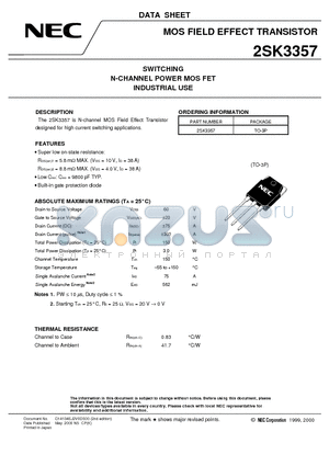 2SK3357 datasheet - SWITCHING N-CHANNEL POWER MOS FET INDUSTRIAL USE