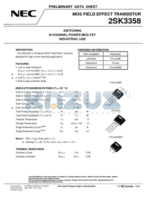 2SK3358 datasheet - SWITCHING N-CHANNEL POWER MOS FET INDUSTRIAL USE