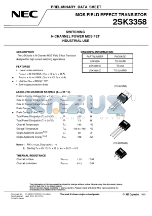 2SK3358-S datasheet - SWITCHING N-CHANNEL POWER MOS FET INDUSTRIAL USE