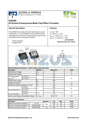 AOD406_08 datasheet - N-Channel Enhancement Mode Field Effect Transistor