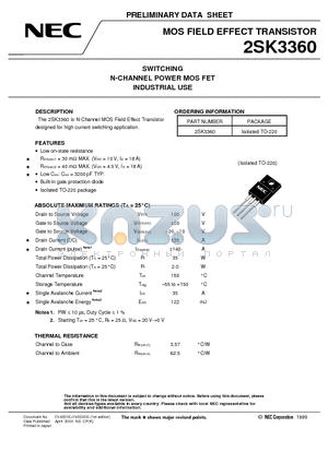 2SK3360 datasheet - SWITCHING N-CHANNEL POWER MOS FET INDUSTRIAL USE