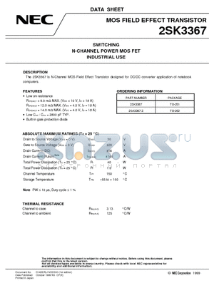 2SK3367 datasheet - SWITCHING N-CHANNEL POWER MOS FET INDUSTRIAL USE