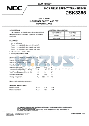 2SK3365-Z datasheet - SWITCHING N-CHANNEL POWER MOS FET INDUSTRIAL USE