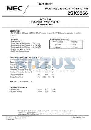 2SK3366 datasheet - SWITCHING N-CHANNEL POWER MOS FET INDUSTRIAL USE