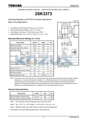 2SK3373_10 datasheet - Switching Regulator and DC-DC Converter Applications Motor Drive Applications