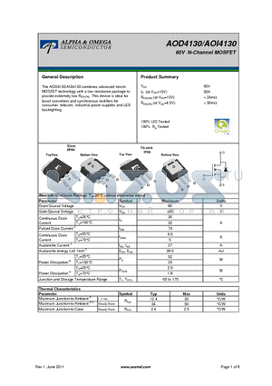 AOD4130 datasheet - 60V N-Channel MOSFET