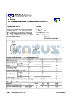 AOD4132 datasheet - N-Channel Enhancement Mode Field Effect Transistor