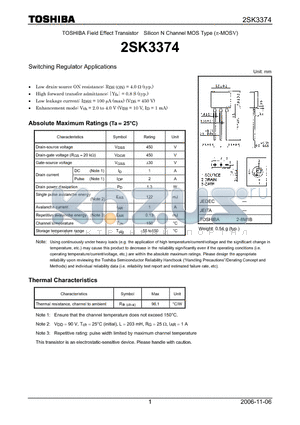 2SK3374 datasheet - Silicon N Channel MOS Type Switching Regulator Applications