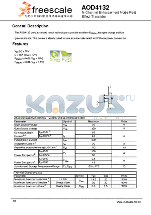 AOD4132 datasheet - N-Channel Enhancement Mode Field