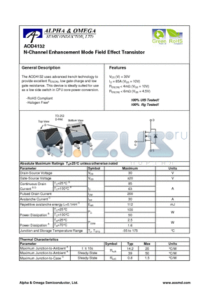 AOD4132 datasheet - N-Channel Enhancement Mode Field Effect Transistor