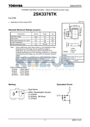 2SK3376TK datasheet - Silicon N Channel Junction Type For ECM