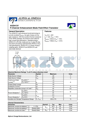 AOD413Y datasheet - P-Channel Enhancement Mode Field Effect Transistor