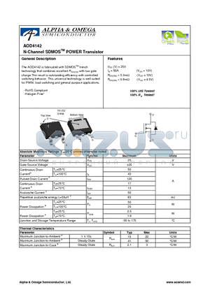 AOD4142 datasheet - N-Channel SDMOSTM POWER Transistor