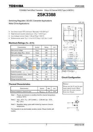 2SK3388 datasheet - TOSHIBA Field Effect Transistor Silicon N Channel MOS Type