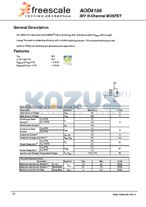 AOD4156 datasheet - 30V N-Channel MOSFET