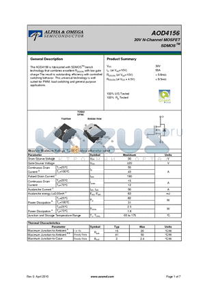 AOD4156 datasheet - 30V N-Channel MOSFET