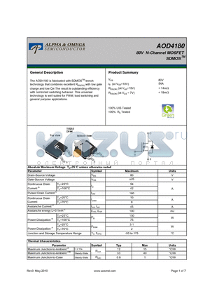 AOD4180 datasheet - 80V N-Channel MOSFET