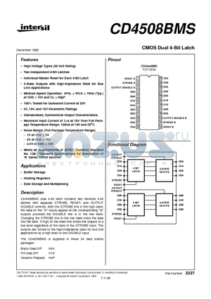 CD4508BMS datasheet - CMOS Dual 4-Bit Latch