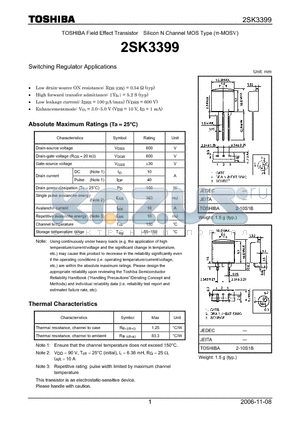 2SK3399 datasheet - Silicon N Channel MOS Type Switching Regulator Applications