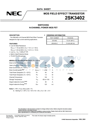 2SK3402 datasheet - SWITCHING N-CHANNEL POWER MOSFET