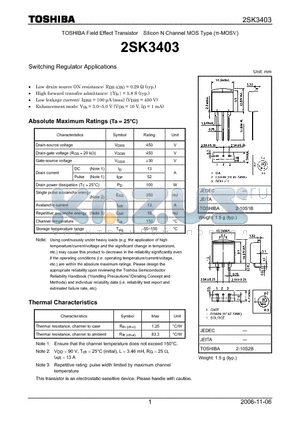 2SK3403 datasheet - Silicon N Channel MOS Type Switching Regulator Applications