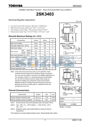 2SK3403_06 datasheet - Silicon N Channel MOS Type Switching Regulator Applications