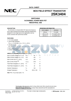 2SK3404-ZJ datasheet - SWITCHING N-CHANNEL POWER MOSFET INDUSTRIAL USE