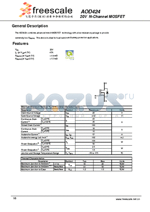 AOD424 datasheet - 20V N-Channel MOSFET