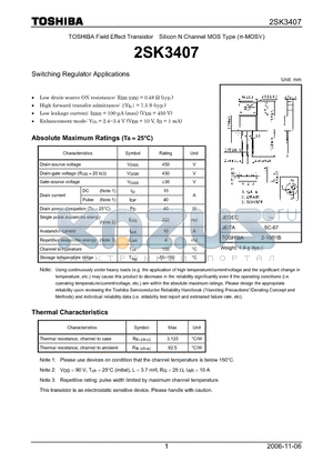 2SK3407_06 datasheet - Silicon N Channel MOS Type Switching Regulator Applications