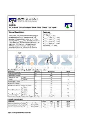 AOD434L datasheet - N-Channel Enhancement Mode Field Effect Transistor