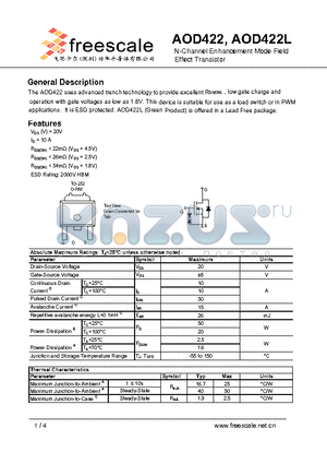 AOD422L datasheet - N-Channel Enhancement Mode Field Effect Transistor