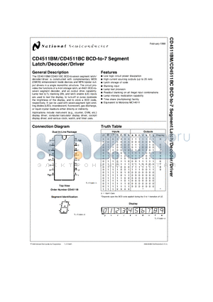 CD4511BC datasheet - BCD-to-7 Segment Latch/Decoder/Driver