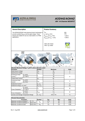 AOD442 datasheet - 60V N-Channel MOSFET