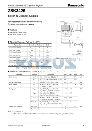 2SK3426 datasheet - For Impedance Conversion In Low Frequency