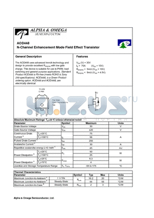 AOD448 datasheet - N-Channel Enhancement Mode Field Effect Transistor