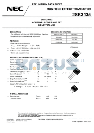 2SK3435-Z datasheet - SWITCHING N-CHANNEL POWER MOS FET INDUSTRIAL USE