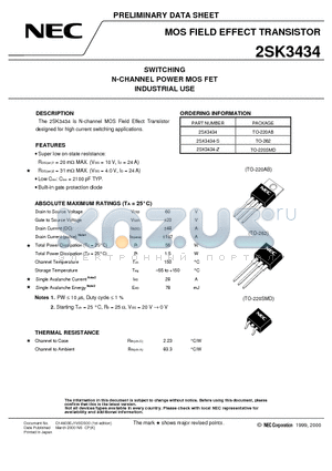 2SK3434-Z datasheet - SWITCHING N-CHANNEL POWER MOS FET INDUSTRIAL USE