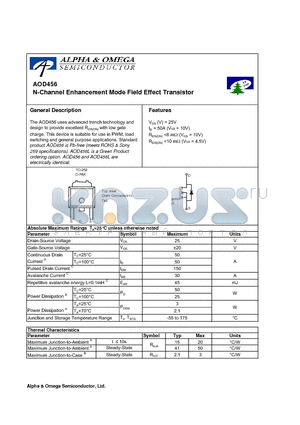 AOD456L datasheet - N-Channel Enhancement Mode Field Effect Transistor