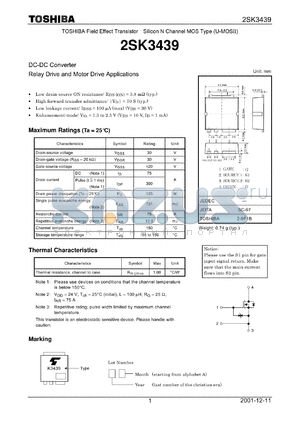 2SK3439 datasheet - DC-DC Converter Relay Drive and Motor Drive Applications