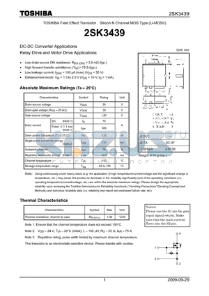 2SK3439 datasheet - DC-DC Converter Applications